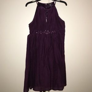 Plum A-Line Dress with Jeweled gathering